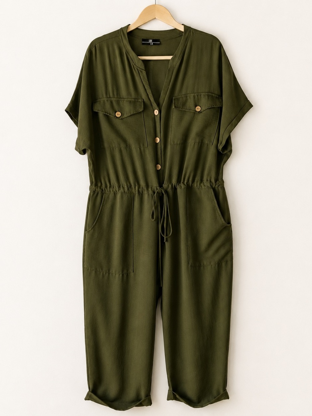 LUX LA Olive Green Utility Jumpsuit Plus Size 2X Relaxed Casual Romper
